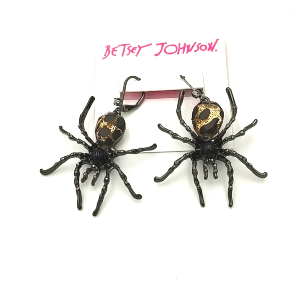 Betsey Johnson Halloween  Spider Earrings Leopard print